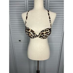 Victoria's Secret Bombshell push up leopard bikini swim top women's 34 A